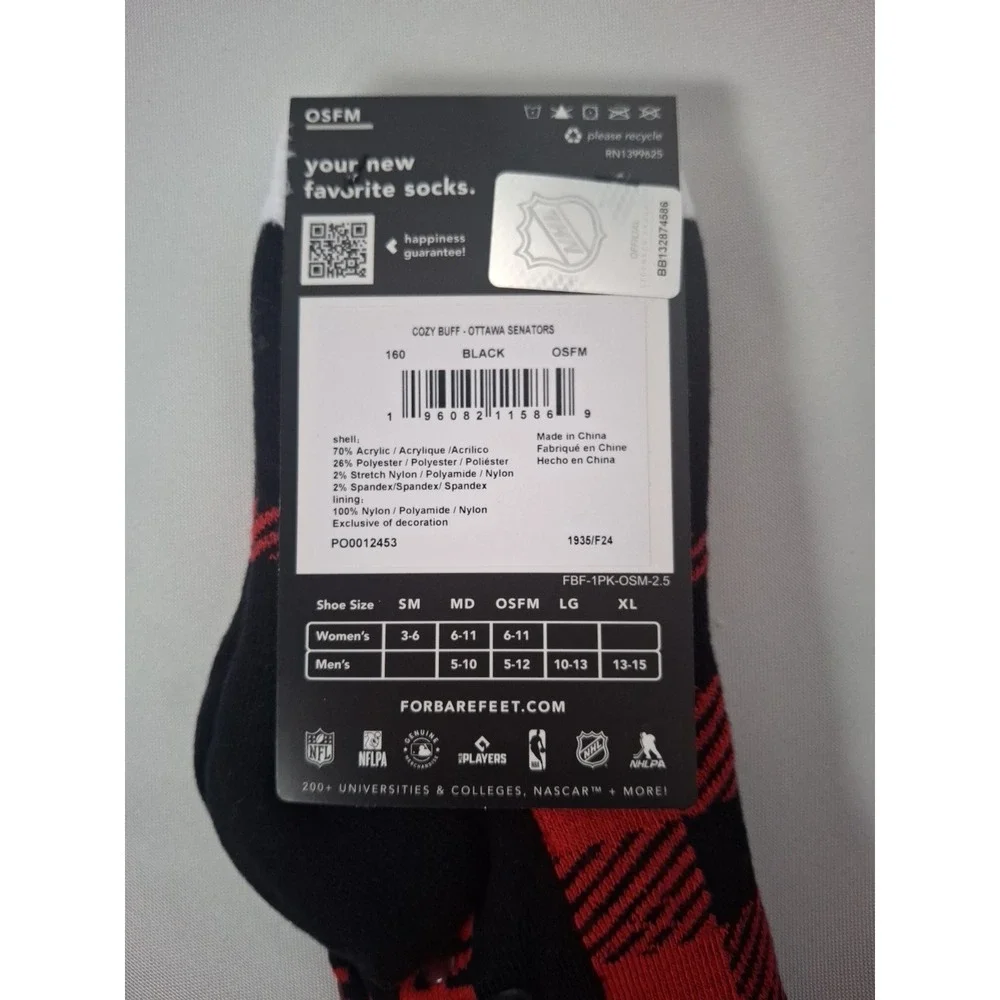 Ottawa Senators NHL For Bare Feet Socks with Grip Dots Black Red OSFM New! - Picture 4 of 6